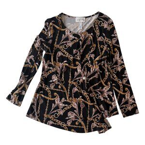 Joseph Ribkoff Chain & Floral Print Tunic Size 10 | Pearl Detail, Baroque Flowy